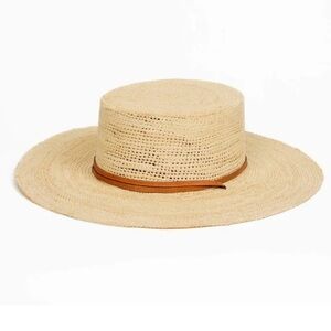 Made by Minga women’s wide Brim Straw Hat with Brown Band
